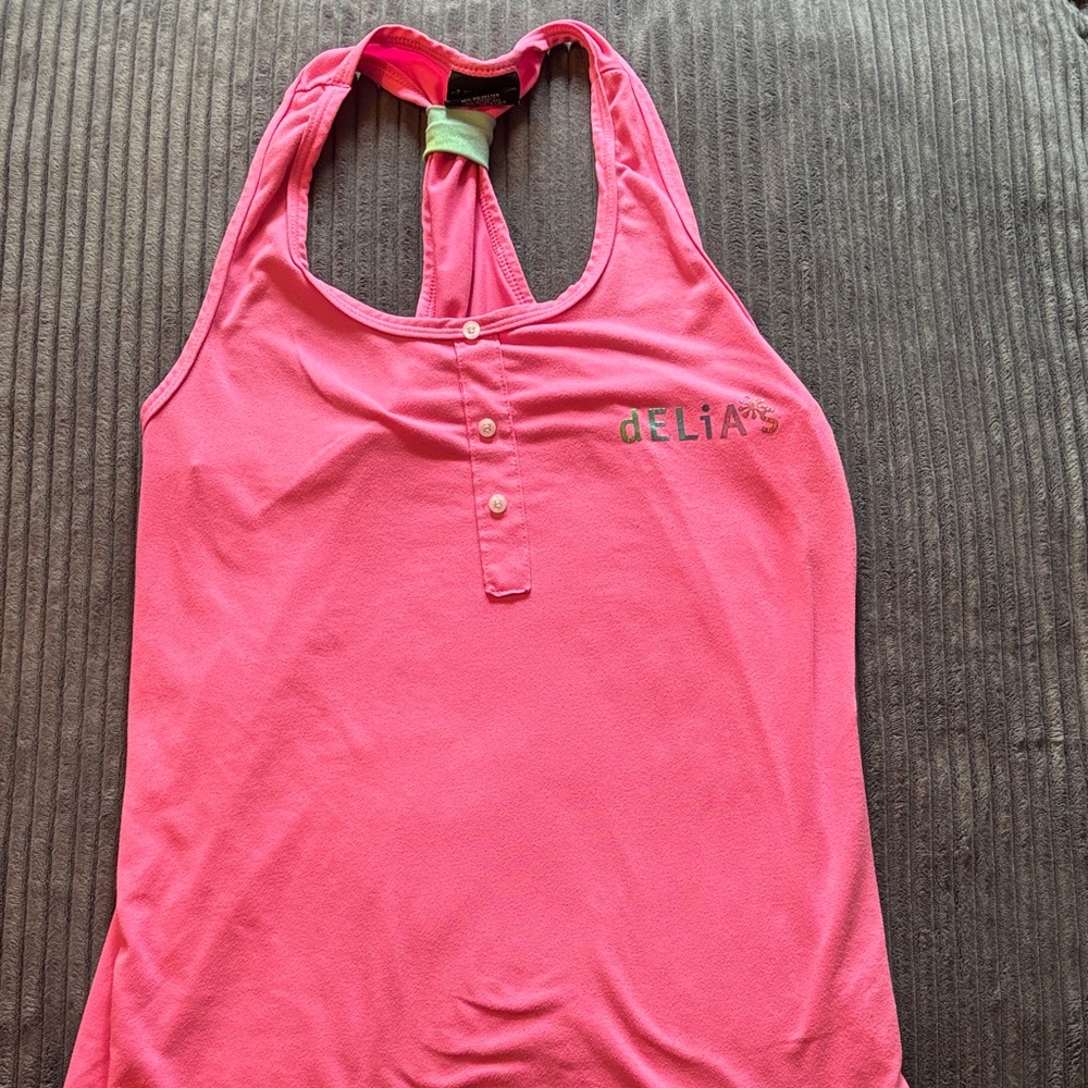 dELiA*s Hot Pink Racerback Halter Tank with Button Placket